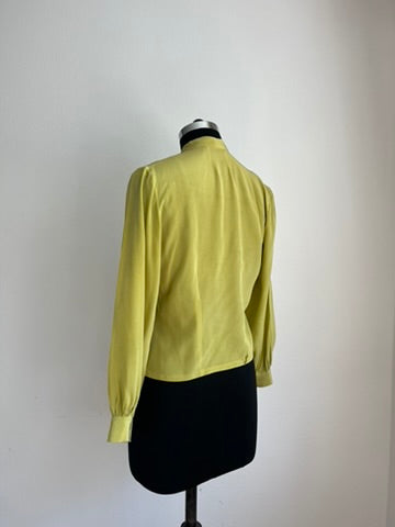 1930s-1940s Pure Silk Chartreuse Bow Tie Blouse Vintage