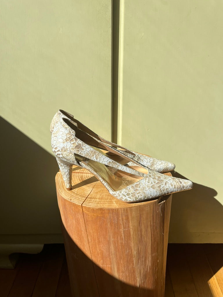Vintage Reptile Pattern Slingback Heels in White