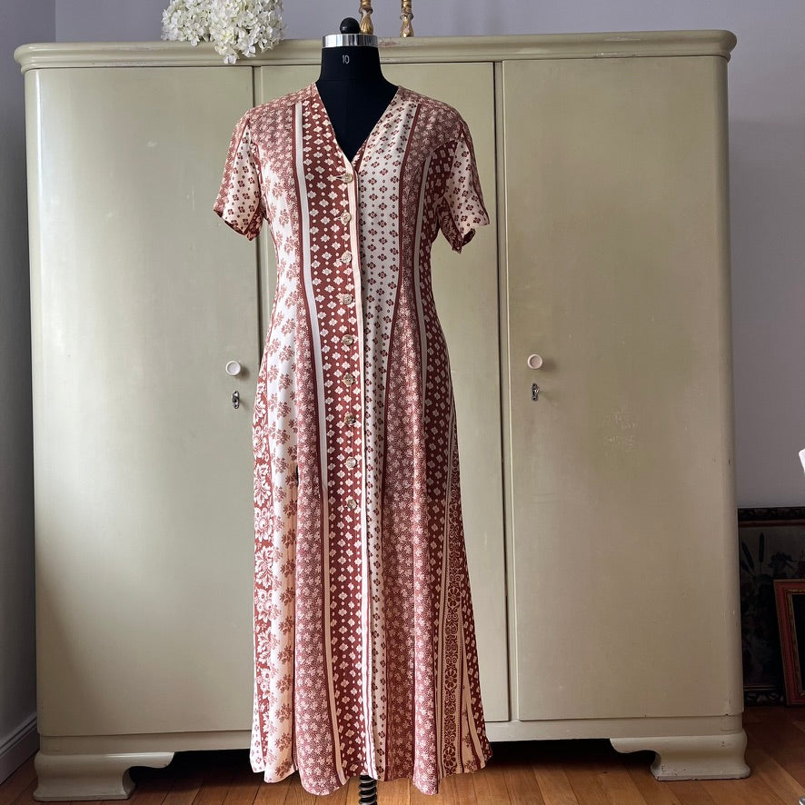 Vintage Y2K Mixed Print Midi Dress - Bohemian Patchwork Design by Gabriel