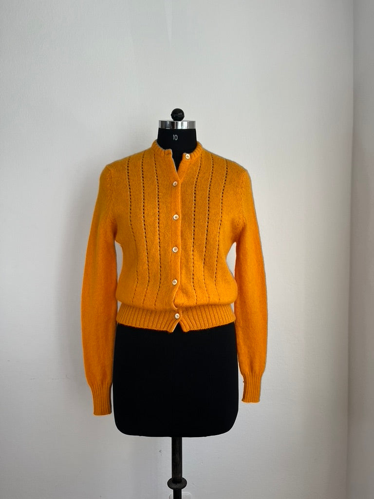 Vintage 1980s Jaeger Mustard Wool Cardigan - Premium Shetland Wool