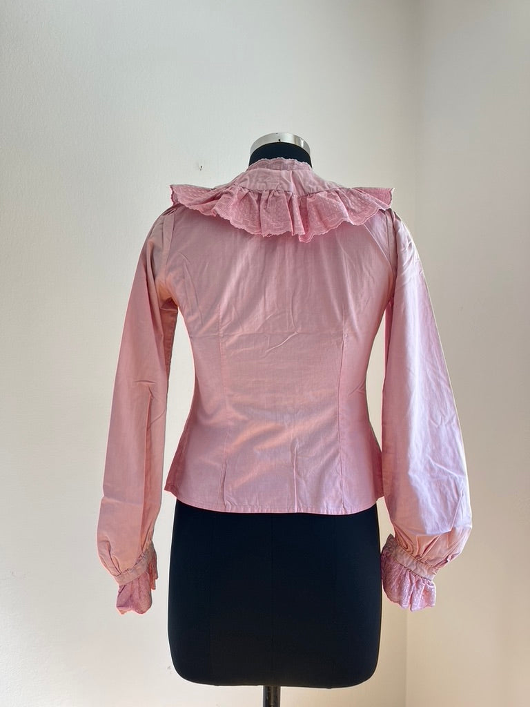 Vintage 1980s Pink Ruffle Collar Blouse - Bavarian Folk Style - Wiesn / Oktoberfest Trachten Bluse