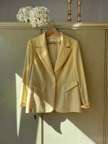 RARE Vintage 1990s Escada Cashmere Oversized Blazer in Pastel Yellow