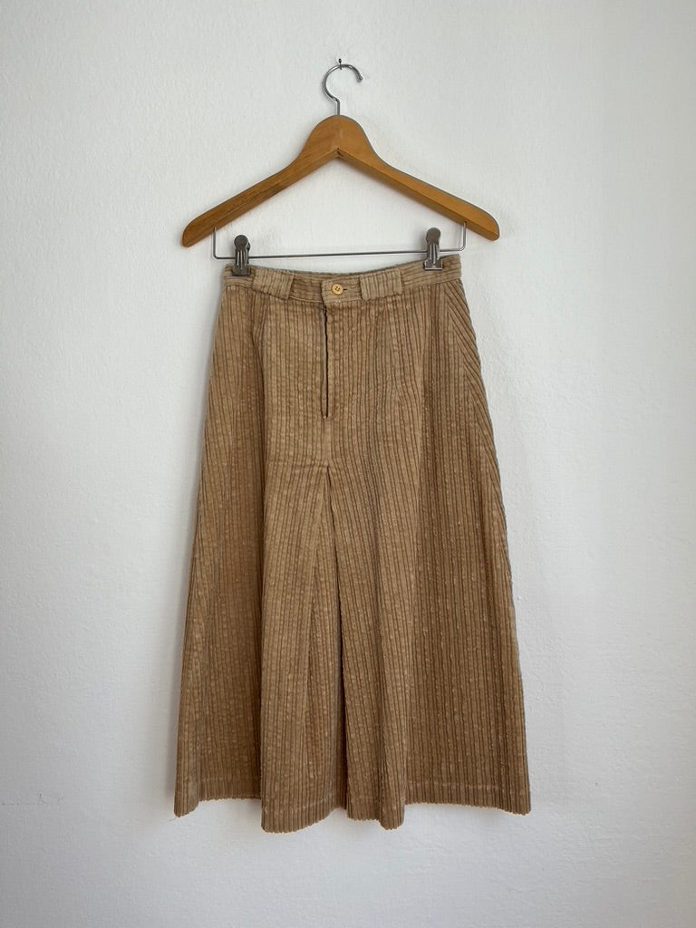 Vintage Camel Corduroy Pleated Skirt - 1970s Bohemian Style