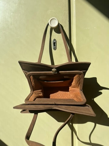 Vintage 1940s Taupe Suede Structured Handbag - Classic Mid-Century Style