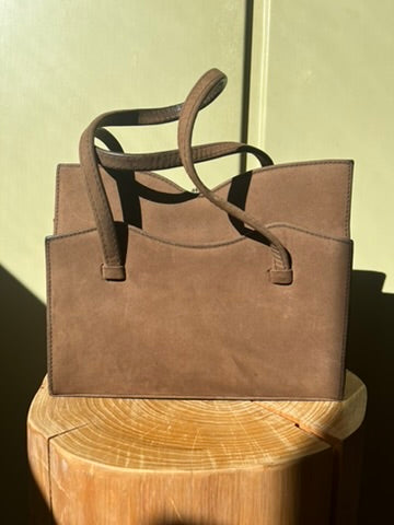 Vintage 1940s Taupe Suede Structured Handbag - Classic Mid-Century Style