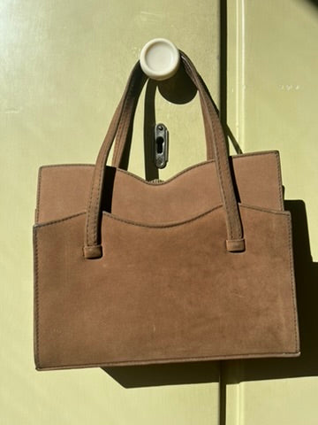 Vintage 1940s Taupe Suede Structured Handbag - Classic Mid-Century Style