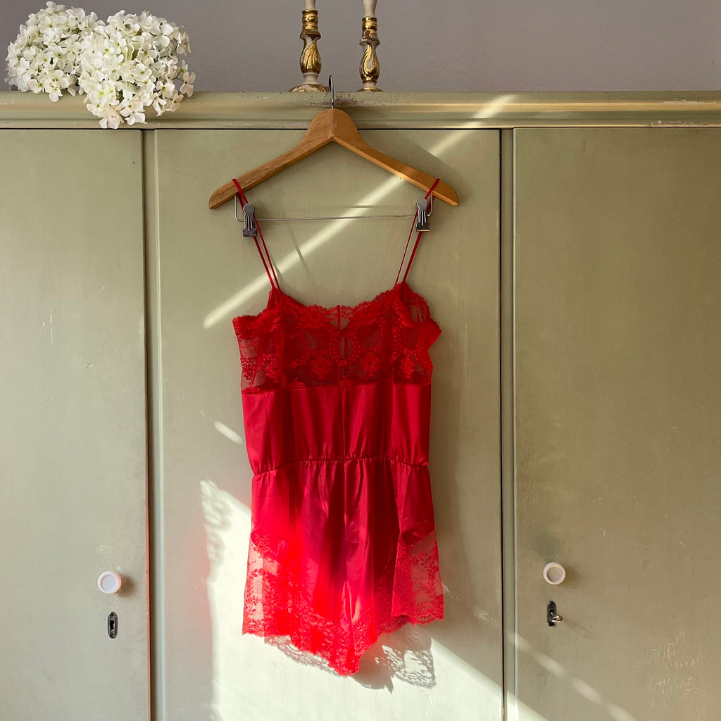 Vintage 1990s Red Lace Romper - Lejaby French Lingerie Playsuit