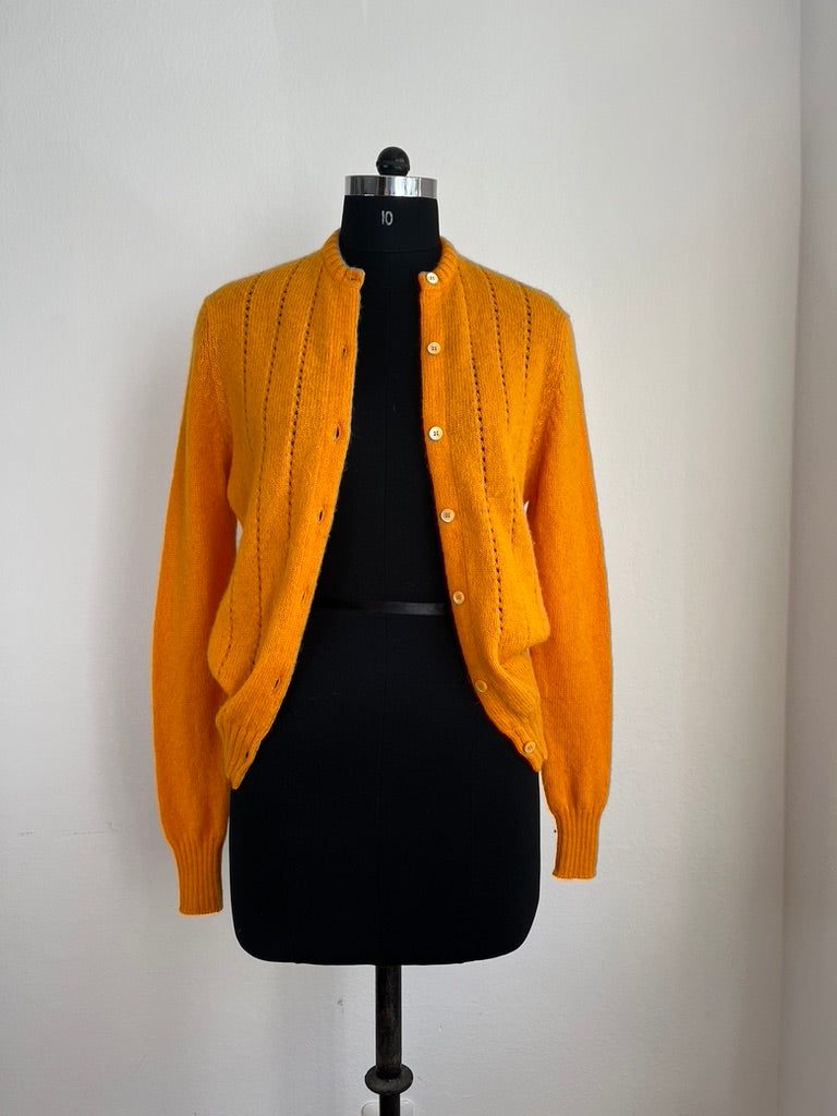 Vintage 1980s Jaeger Mustard Wool Cardigan - Premium Shetland Wool