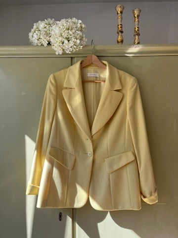 RARE Vintage 1990s Escada Cashmere Oversized Blazer in Pastel Yellow