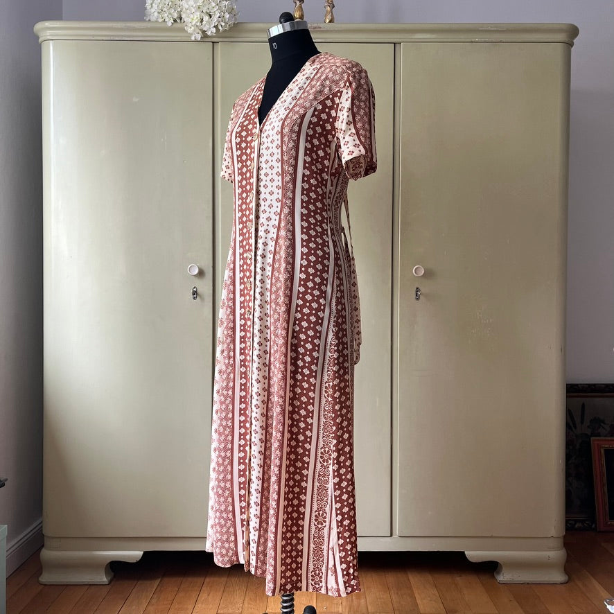 Vintage Y2K Mixed Print Midi Dress - Bohemian Patchwork Design by Gabriel