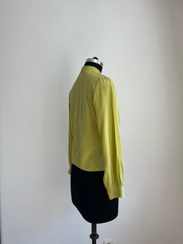 1930s-1940s Pure Silk Chartreuse Bow Tie Blouse Vintage