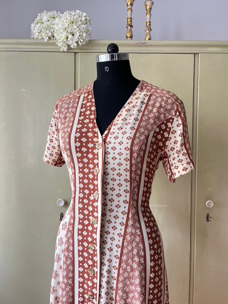 Vintage Y2K Mixed Print Midi Dress - Bohemian Patchwork Design by Gabriel