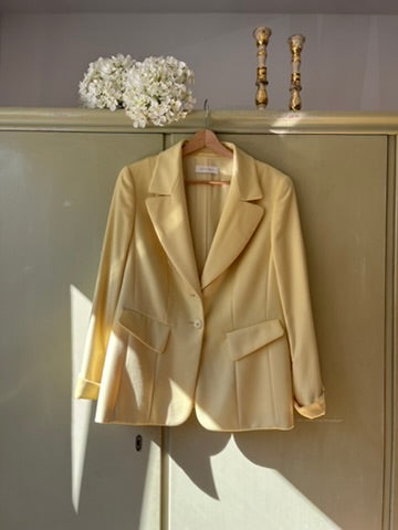 RARE Vintage 1990s Escada Cashmere Oversized Blazer in Pastel Yellow