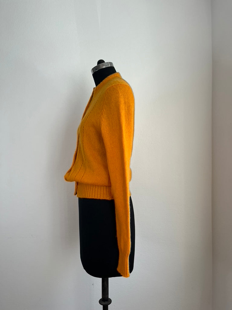 Vintage 1980s Jaeger Mustard Wool Cardigan - Premium Shetland Wool