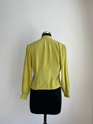 1930s-1940s Pure Silk Chartreuse Bow Tie Blouse Vintage