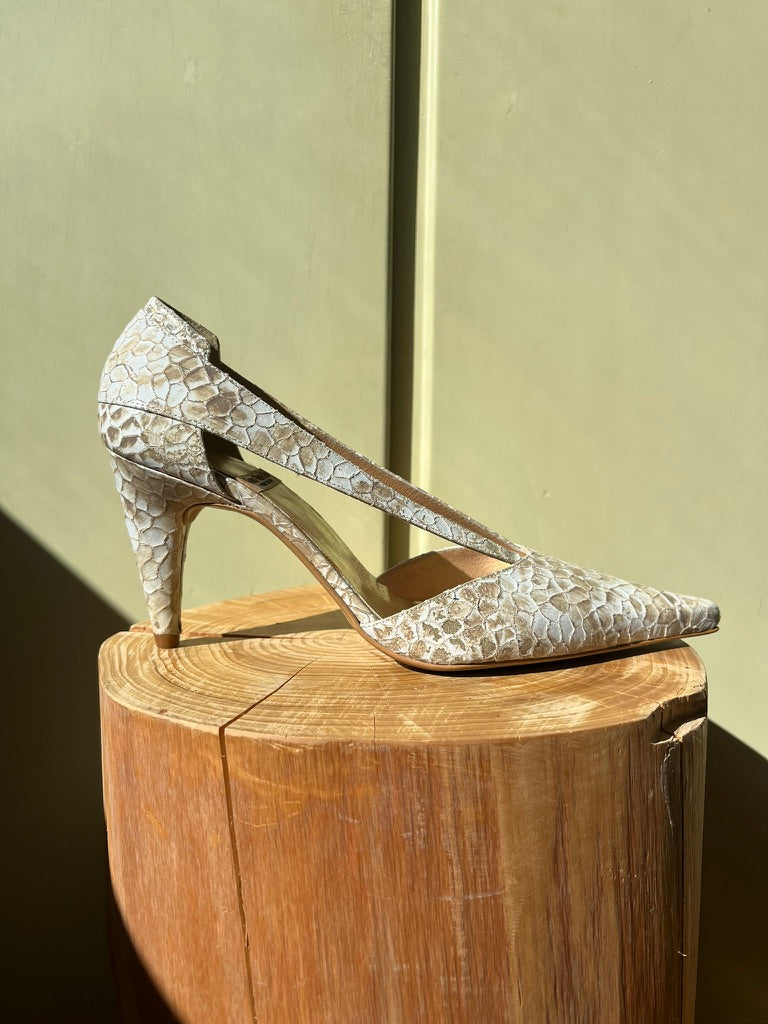 Vintage Reptile Pattern Slingback Heels in White