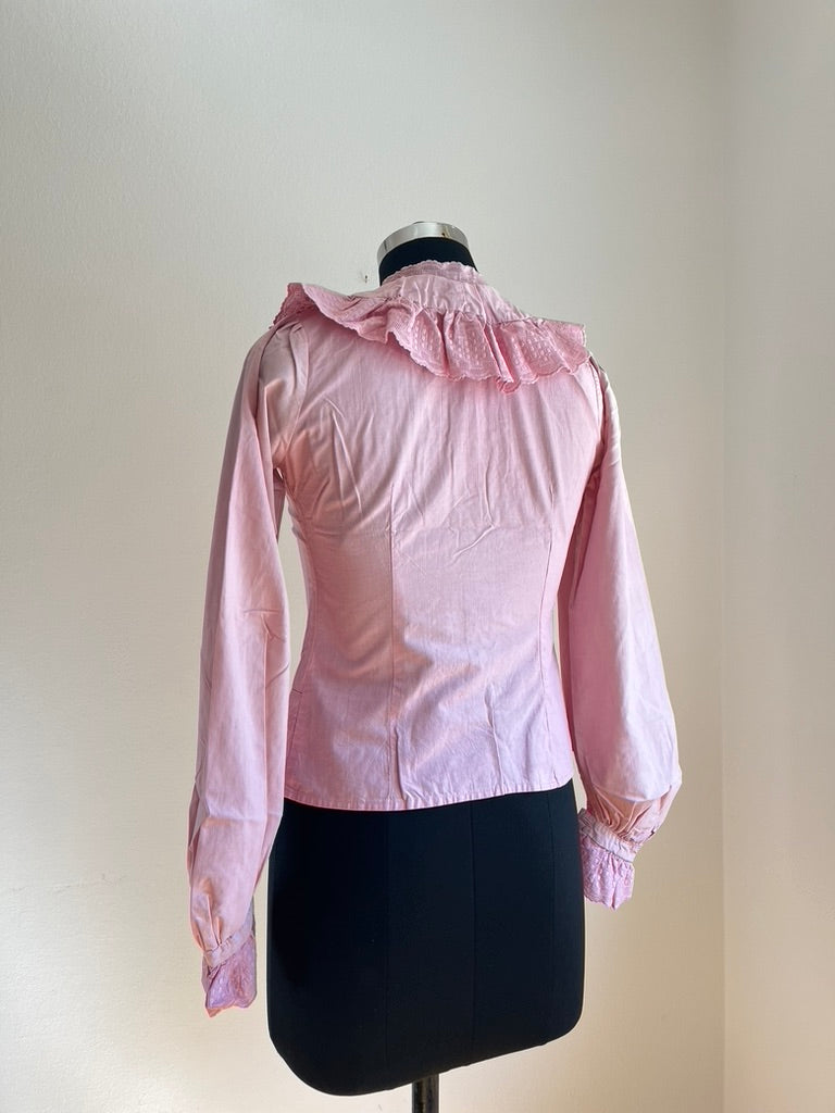 Vintage 1980s Pink Ruffle Collar Blouse - Bavarian Folk Style - Wiesn / Oktoberfest Trachten Bluse