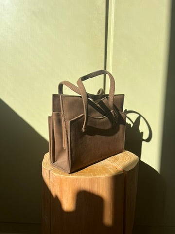 Vintage 1940s Taupe Suede Structured Handbag - Classic Mid-Century Style
