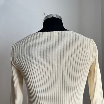 Vintage Y2K Cream Cotton Ribbed Sweater - Classic Minimalist Style