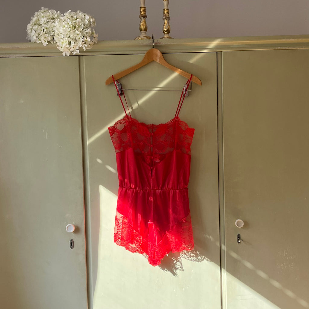 Vintage 1990s Red Lace Romper - Lejaby French Lingerie Playsuit