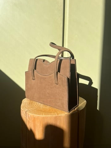 Vintage 1940s Taupe Suede Structured Handbag - Classic Mid-Century Style