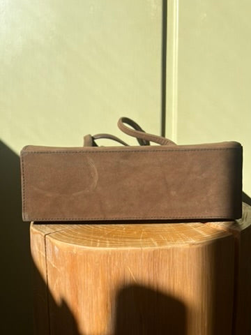 Vintage 1940s Taupe Suede Structured Handbag - Classic Mid-Century Style