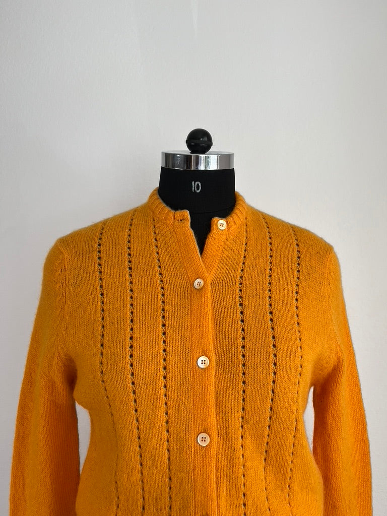 Vintage 1980s Jaeger Mustard Wool Cardigan - Premium Shetland Wool