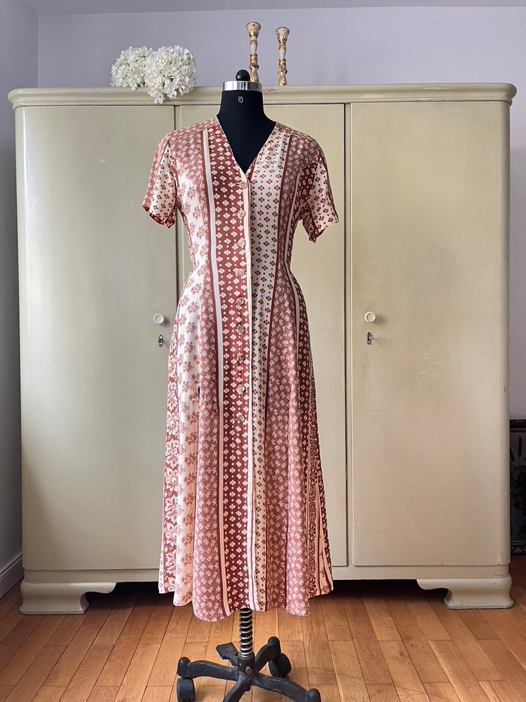 Vintage Y2K Mixed Print Midi Dress - Bohemian Patchwork Design by Gabriel