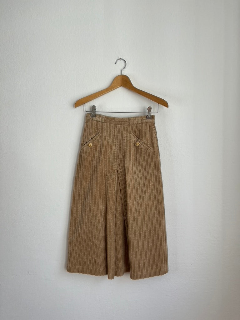Vintage Camel Corduroy Pleated Skirt - 1970s Bohemian Style