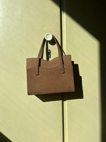 Vintage 1940s Taupe Suede Structured Handbag - Classic Mid-Century Style