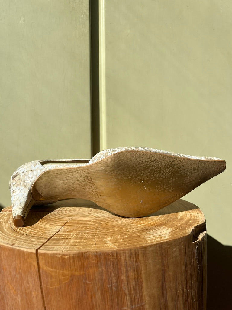 Vintage Reptile Pattern Slingback Heels in White