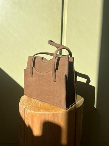 Vintage 1940s Taupe Suede Structured Handbag - Classic Mid-Century Style
