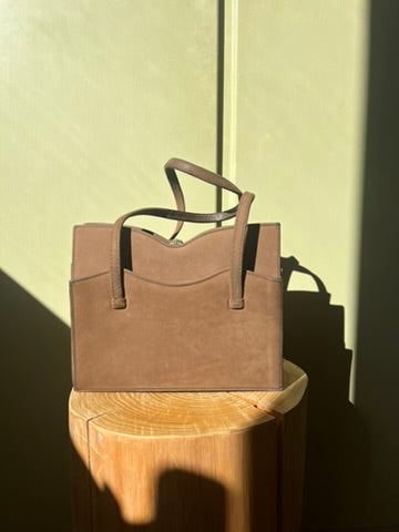 Vintage 1940s Taupe Suede Structured Handbag - Classic Mid-Century Style