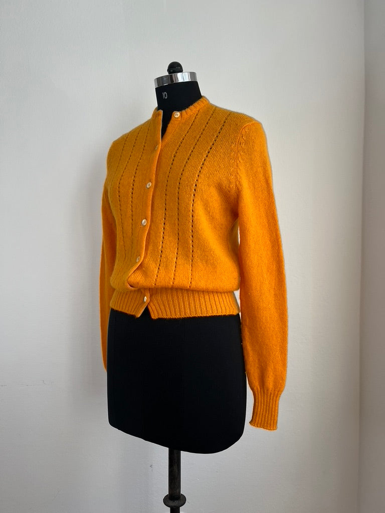 Vintage 1980s Jaeger Mustard Wool Cardigan - Premium Shetland Wool
